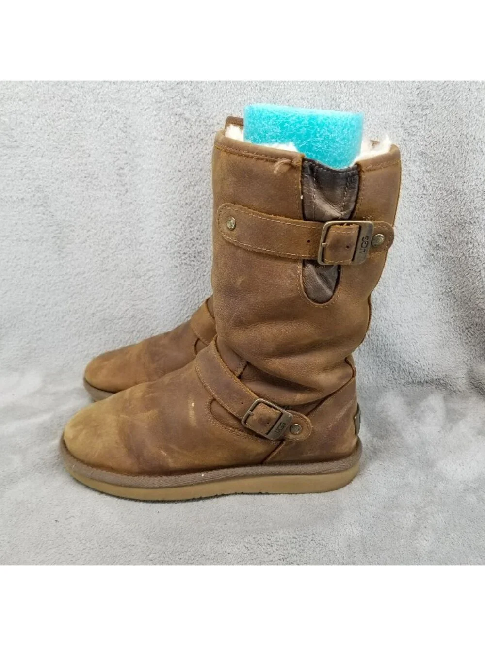 UGG Shoes Womens Size 7 Brown Leather Sutter Buckle Shearling Boots *Read*